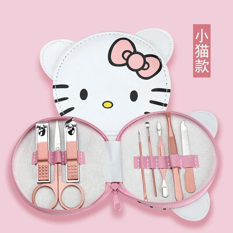 Kawaii Sanrios Hello Kitty Nail Clipper Set Mini Cute Cartoon Nail Clipper Girl Heart Nail Art Tool Portable Set