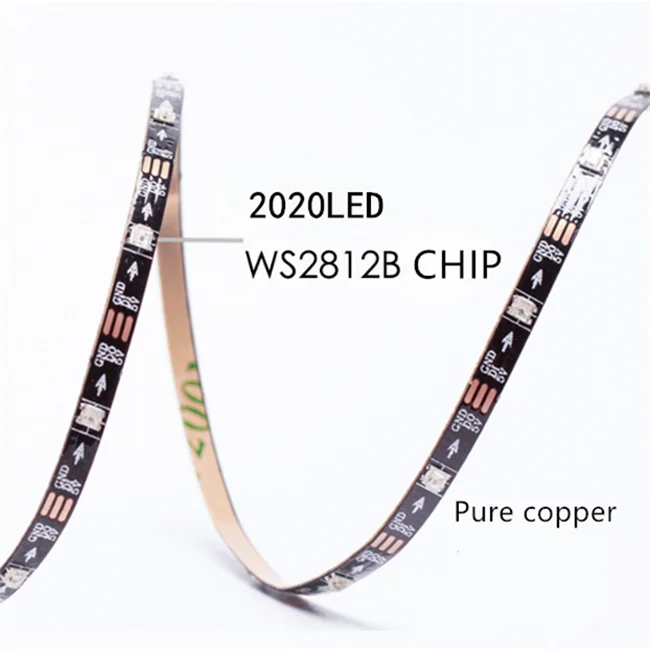 3mm Width PCB WS2812B Pixel LED Strip Mini 2020 SMD 60 72 96 LED/m RGB Individually Addressable Tape 5V Tape Light For Monitor