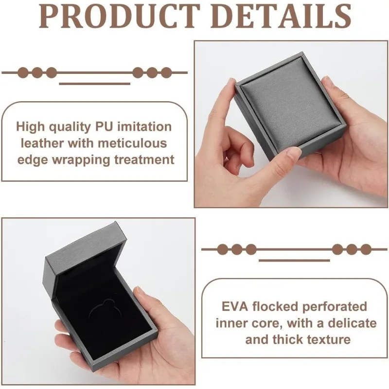 صندوق عرض العملات المعدنية مع مخمل من الداخل ، جلد صناعي مستطيلي ، صناديق تخزين ، لون رمادي ، 30 ، 2 من من من من الخارج