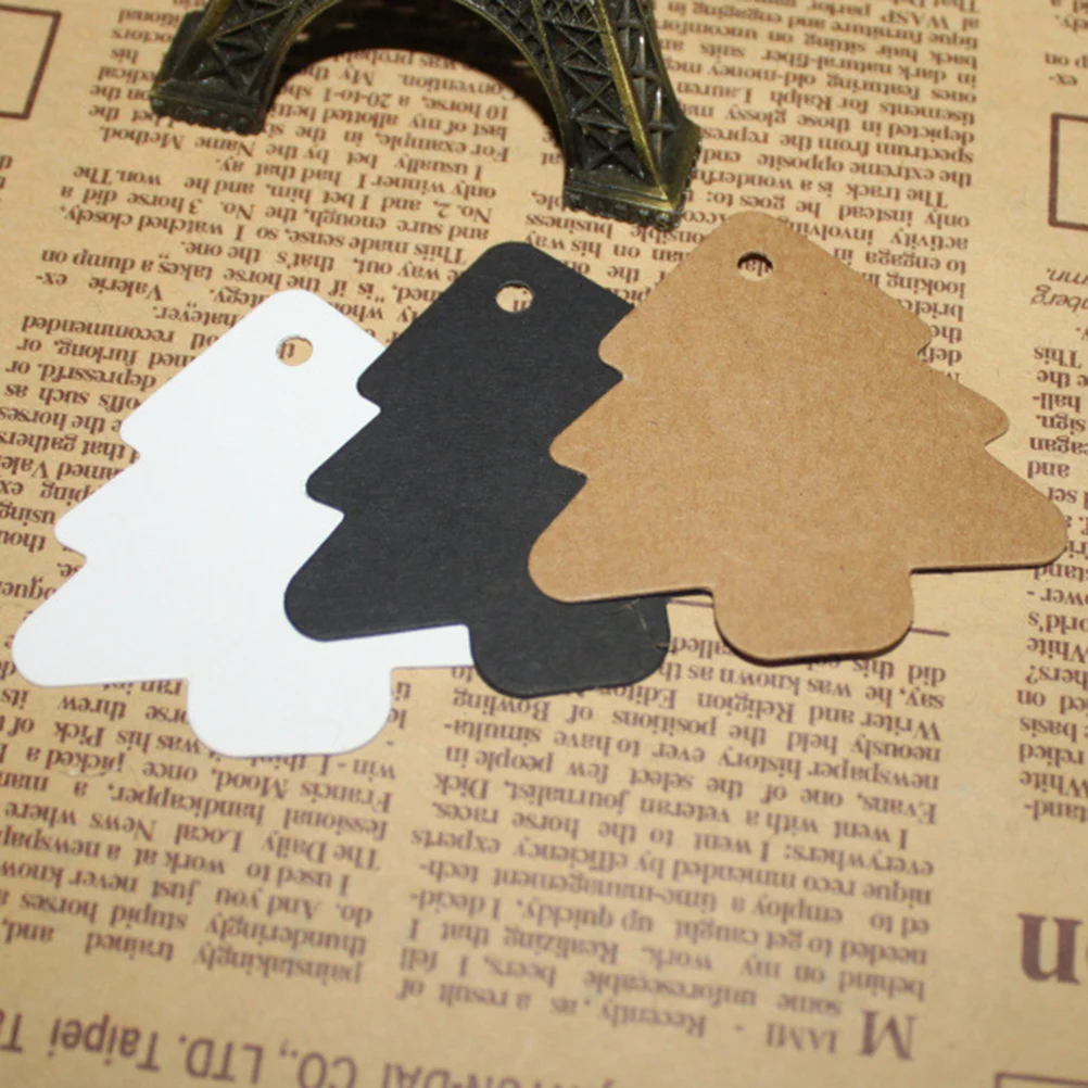 

100pcs Christmas Tree Kraft Paper Vintage Blank Gift Tags Wedding Party Hangable Name Price Tags With Hole For Scrapbook