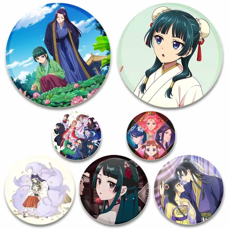 Anime Maomao Jinshi Round Badge The Apothecary Diaries Funny Button Pins Cartoon Acrylic Brooch Backpack Hat Decor Friends Gifts