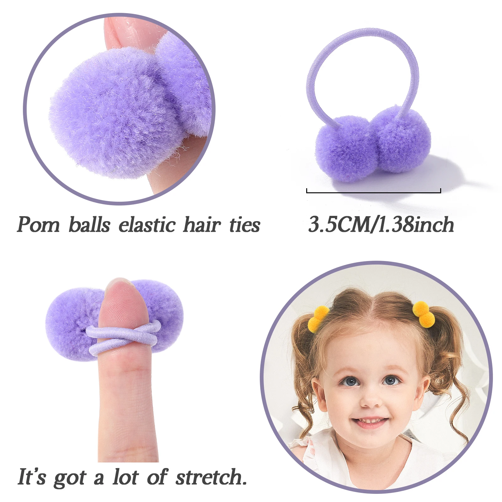 Bild 5: 20/40 Stück Doppel-Plüschball Elastische Haarbänder für Kinder Mädchen Bunte Haargummis Pferdeschwanz-Gummibänder Haaraccessoires