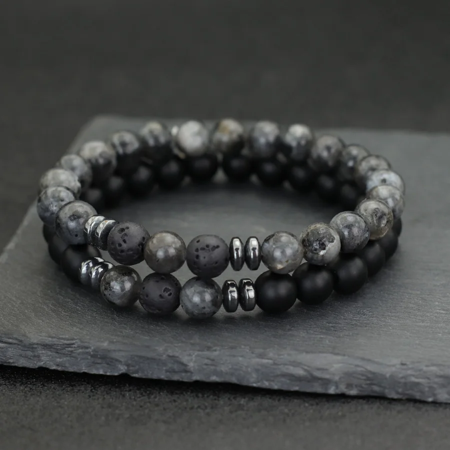10 Styles 2Pcs Men Bracelet Set 8mm Tiger Eyes Malachite Obsidian Hematite Stone Positive Energy Healing Strand Braslet Homme