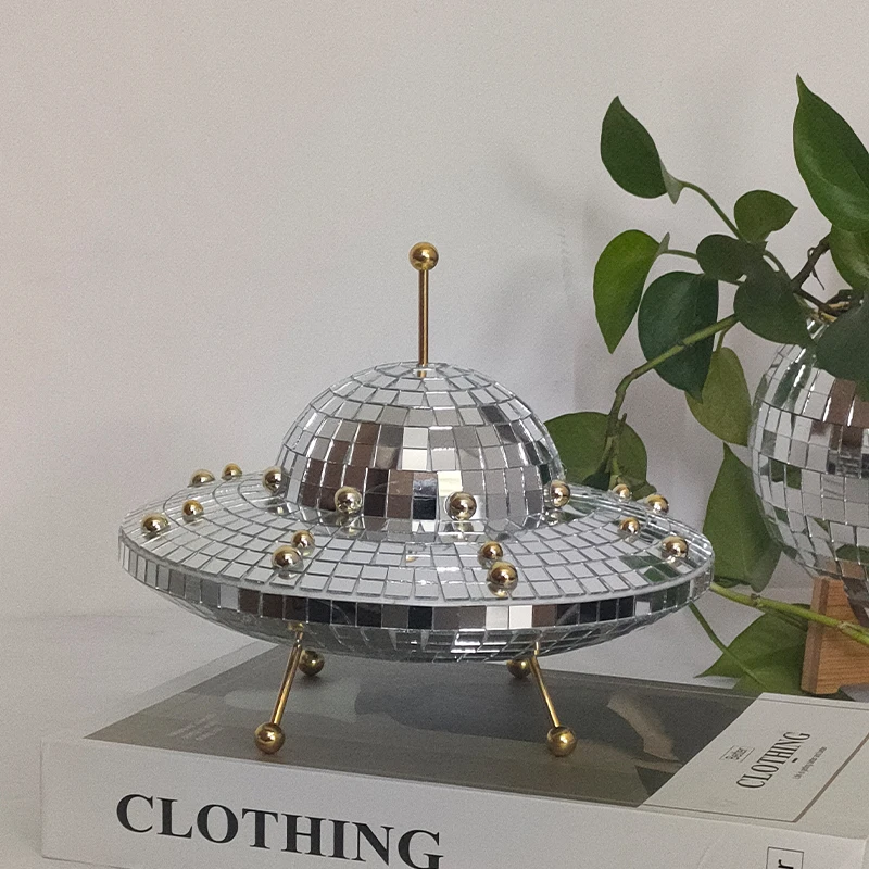 Disco Ball UFO Mirror Reflective Balls Creative UFO Space Desk Ornaments Art Crafts Vintage Christmas Decorations Flying Saucer