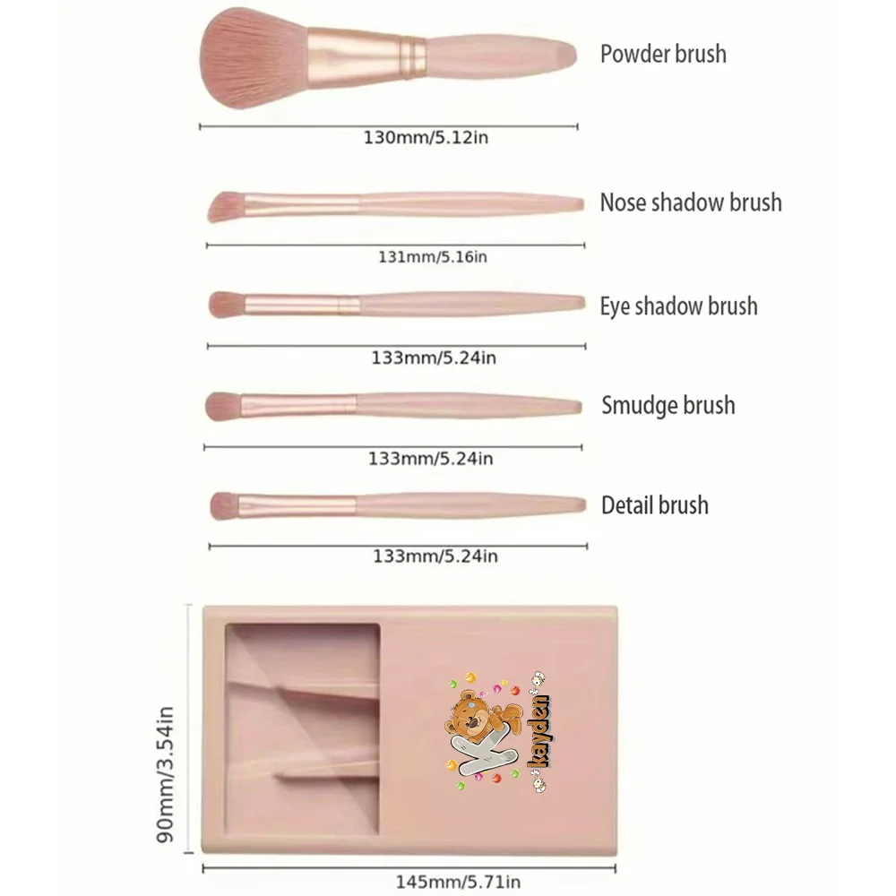 Customized Name Long Handle Makeup Brush Set Cute Print Professional Tools Multifunctional Travel Kit with Storage Case