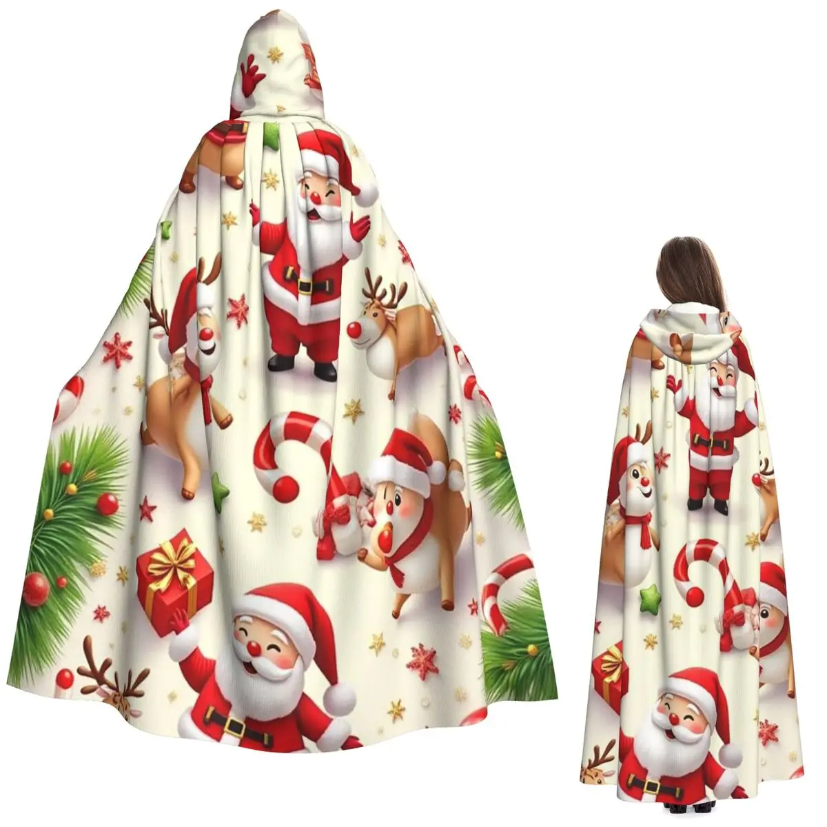

Christmas Day Xmas Long Hooded Cloak Witch Medieval Costume Cosplay Cape HalloweenParty Adult Unisex