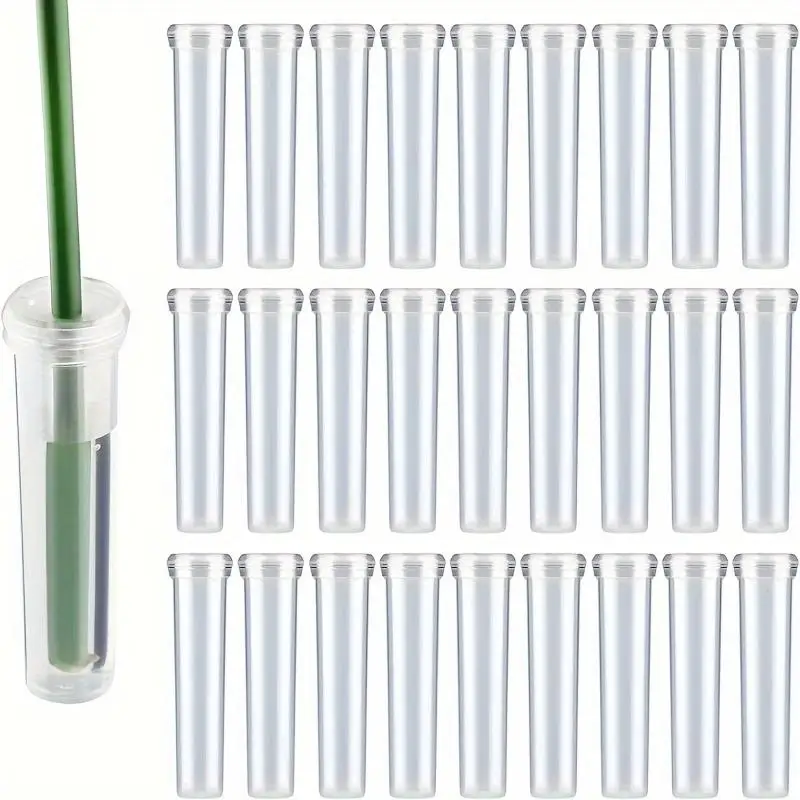 100 Piece Plastic Flower Water Tubes with Silicone Caps Reusable Transparent Floral Vials for Flower Arrangements and Plant