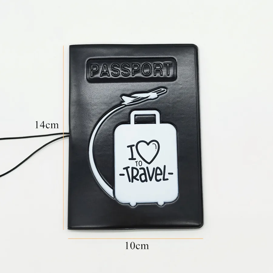 I Love To Travel-Juste de passeport en PVC noir, étui, accessoires de voyage, hommes et femmes, 1 pièce