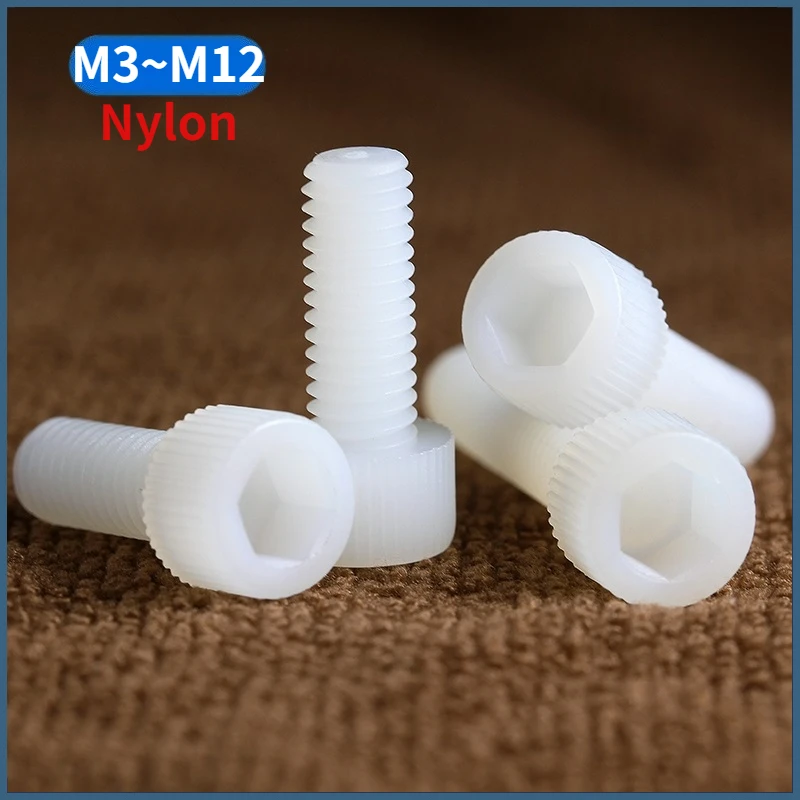 Beicai M3 M4 M5 M6 M8 M10 M12 White Nylon Hexagon Hex Socket Cap Screw Plastic Allen Driver Bolt For Insulation Use