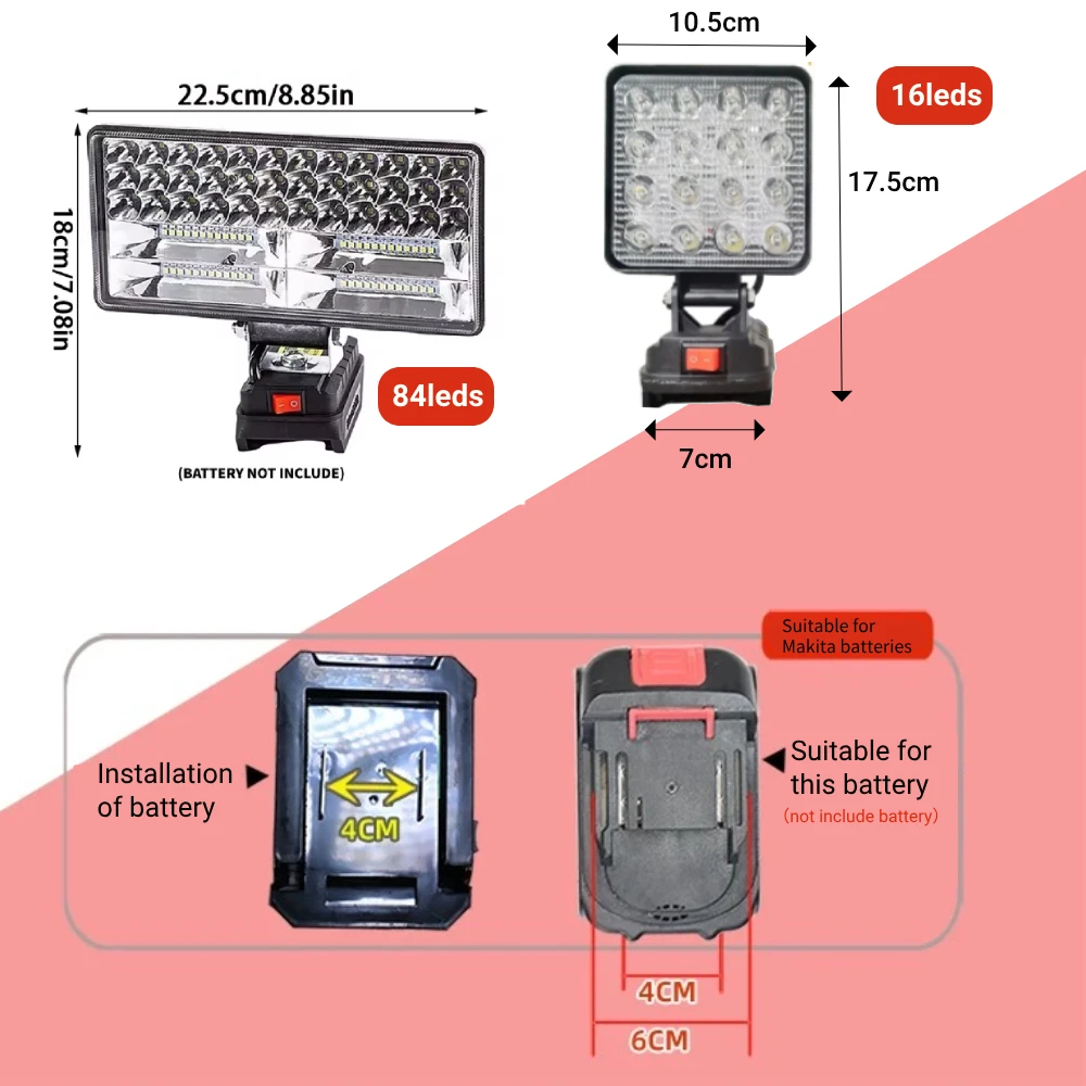8 بوصة مصباح ليد لماكيتا 18 فولت بطارية ليثيوم أيون LED ضوء العمل مع منفذ USB أداة ضوء المحمولة مصباح التخييم الفيضانات في حالات الطوارئ