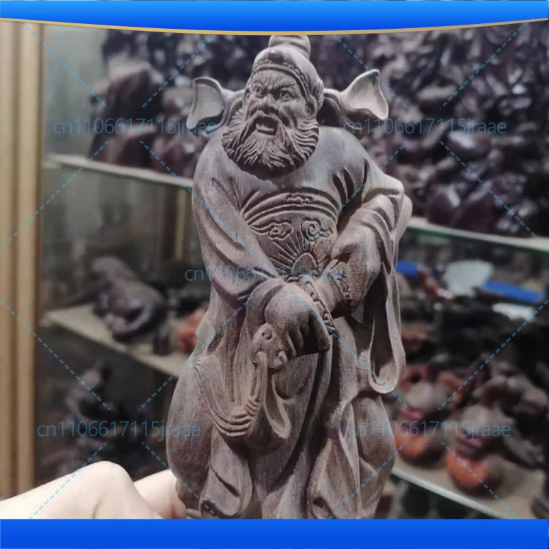 Hand Carved Vietnam Wood Zhong Kui Statue Figurine - Demon Queller Protector Feng Shui Ornament Home Office Desk Decor Gift