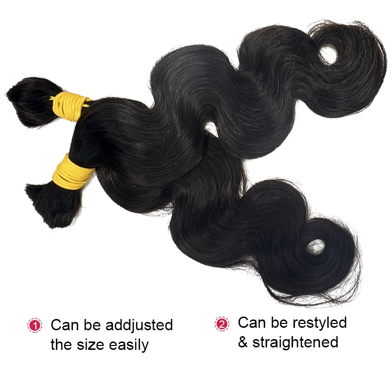 Body Wave Human Hair Bulk สําหรับ Braiding บราซิล Remy Human Hair Bulk ไม่มี Weft สําหรับ Boho Braids Double Drawn Bulk Hair Extensions
