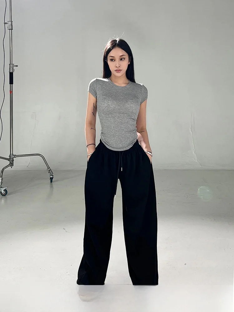 

Женская футболка Angelaewang с круглым вырезом и коротким рукавом, облегающая, модная, универсальная, для ношения под одеждой, на весну