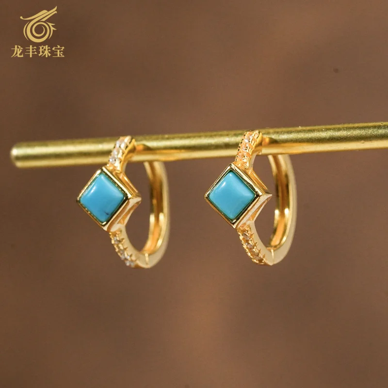 

Turquoise Earrings Natural Turquoise Square Earrings Women's Geometric Small Fragrance Earrings
