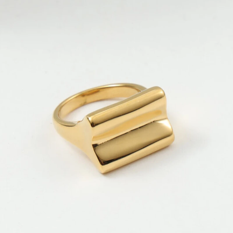 خاتم مقعر من الفولاذ المقاوم للصدأ للنساء ، مجوهرات لا تتلاشى ، لون ذهبي ، فتاة