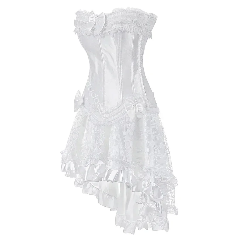 Corset Dress Wedding Bride White Tutu Skrits Lace Set Plus Size Costume Party Sexy Burlesque Basques Outfit Vintage Elegant