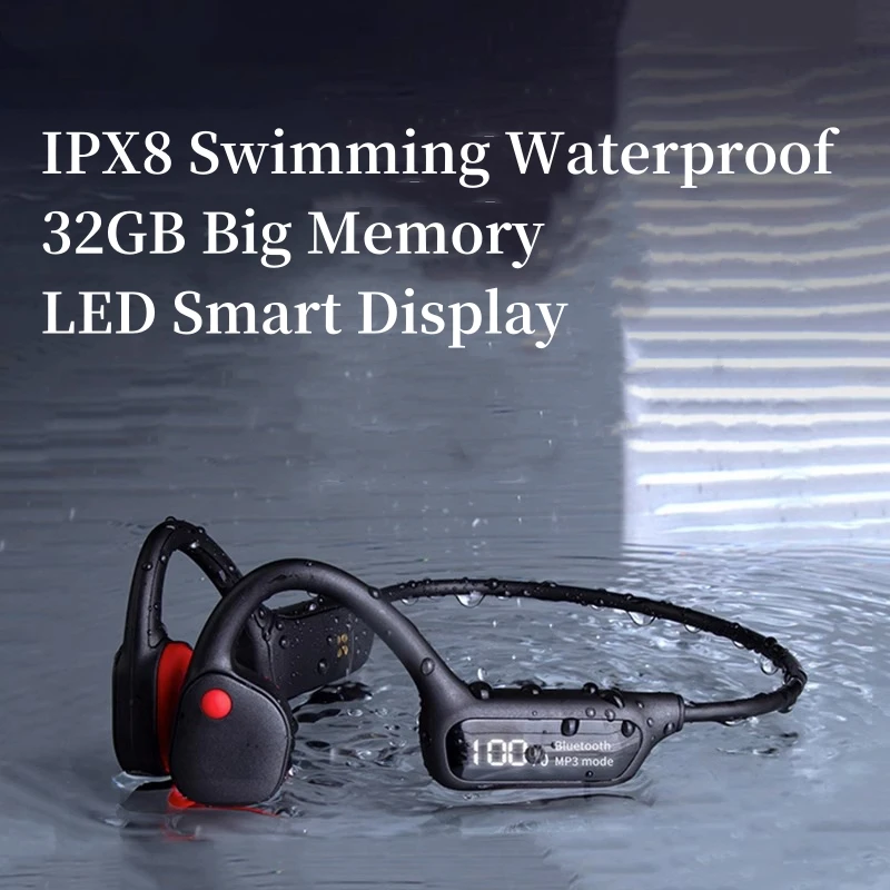 

Bone Conduction Bluetooth Headset IPX8 Swimming Waterproof Built in 32GB Noise Cancellation Wireless Ear-hook Earphone MP3 X10