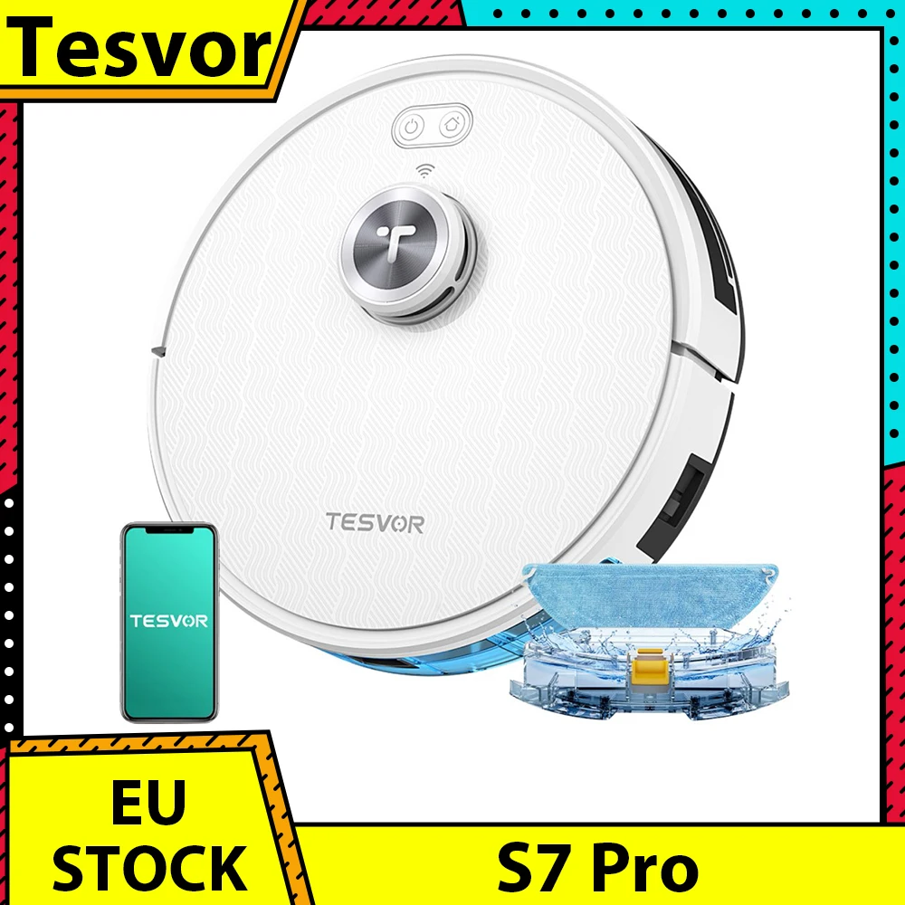 Tesvor S7 Pro Robot Vacuum Cleaner with Mop Function 6000Pa Suction Laser Navigation 600ml Dustbin 180Mins Runtime App Control