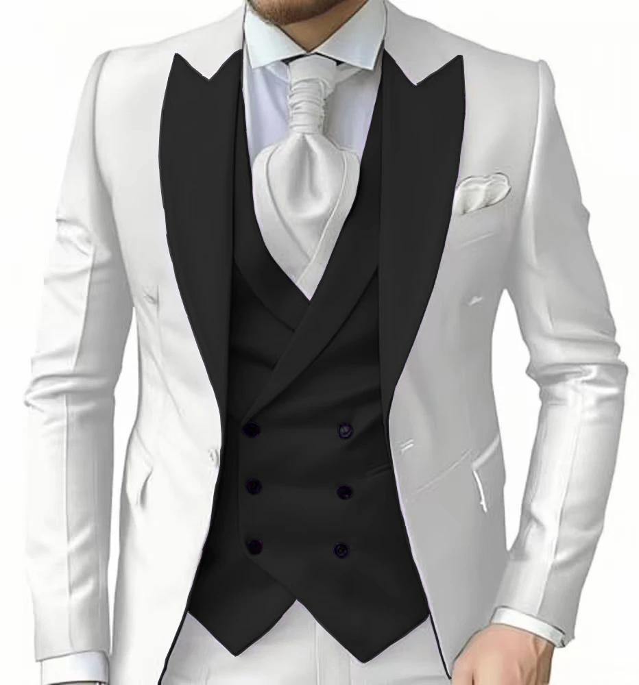 بدلة سهرة أنيقة للرجال مكونة من 3 قطع مخصصة مميزة الذروة التلبيب ملابس رسمية لحفلات العريس سترة وسراويل #3