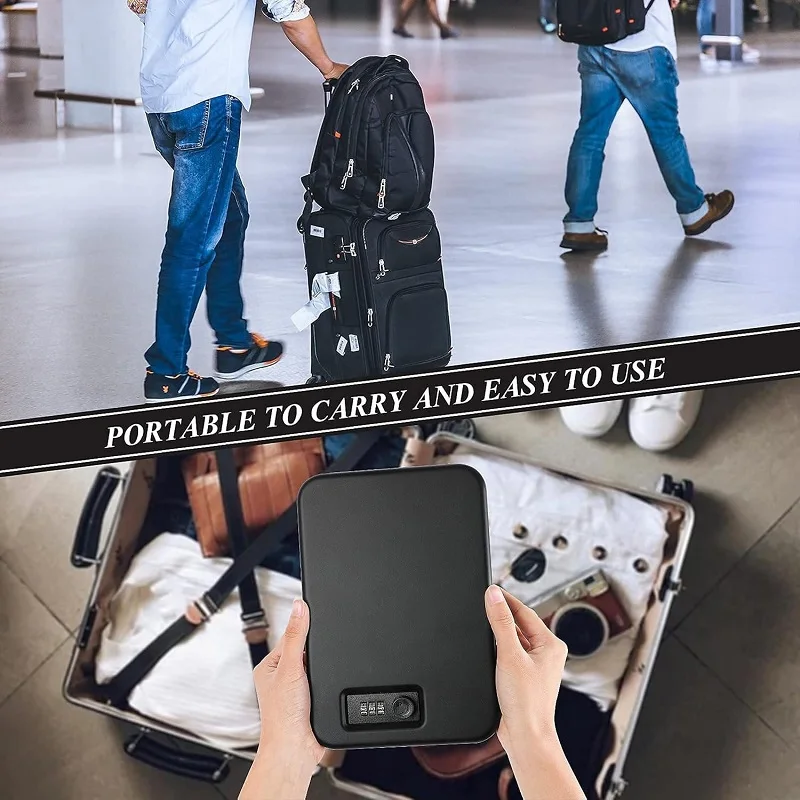 Portable Security Case Lock Box Safe, Small Lock Box with Code, for College Dorm Room, Home, Combination Lock