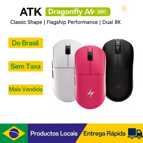 【Do Brasil】ATK Dragonfly A9 Ultra Mouse Paw3950 2 modos Mouse sem fio 8000Hz Mouse para jogos leves Acessórios para PC