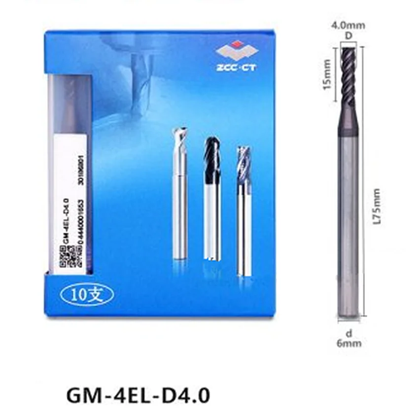 GM-4EL-D4.0 ZCC.CT GM-4EL Four blade long blade flat end milling cutter D4.0*6*15*75 4T Flat end mills 4 Flutes Flat End Mills