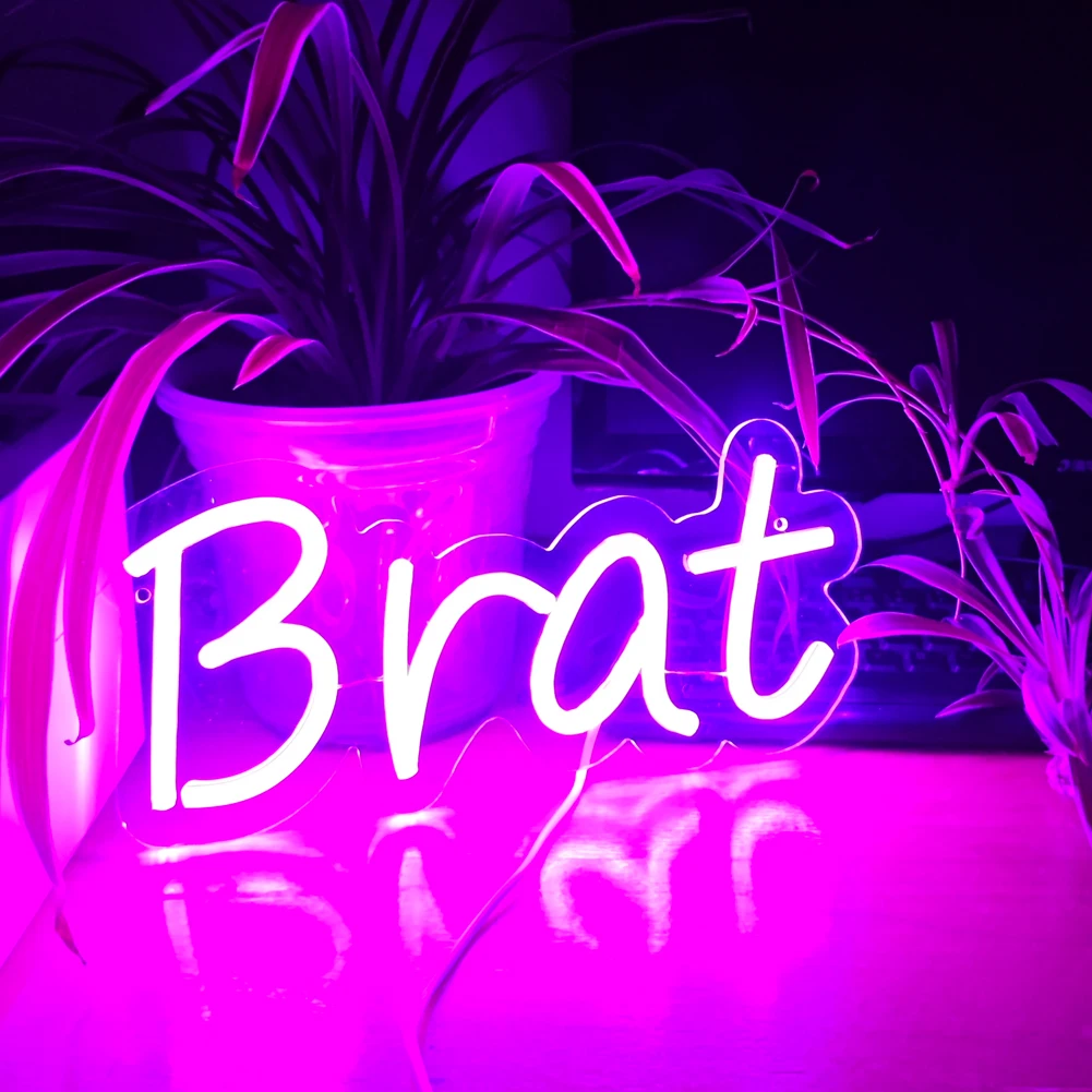 Brat Neon Sign Light, Dimmerable Mood Lightings Bar Home Room Desk Decorations for Brat Girls and Brat Boys Party Backdrop Decor