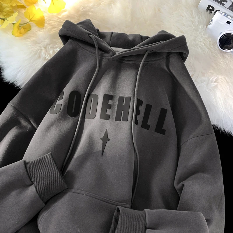 

Мужская толстовка оверсайз в американском стиле, свободного кроя, цвета цемент, повседневная, для молодежи и пар