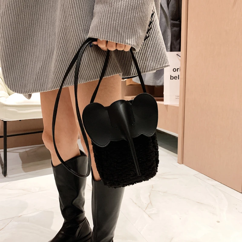 Brand 2021 Winter Lamb Hair Shoulder Bags for Women PU Crossbody Bag Luxury Designer Mobile Phone Bag Female Handbags and Purses