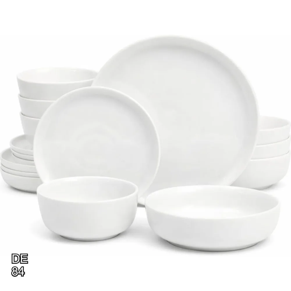 

Porcelain Dinnerware Set for 4, 16-Piece Chip-Resistant Plates and Bowls, White Microwave Dishwasher Safe