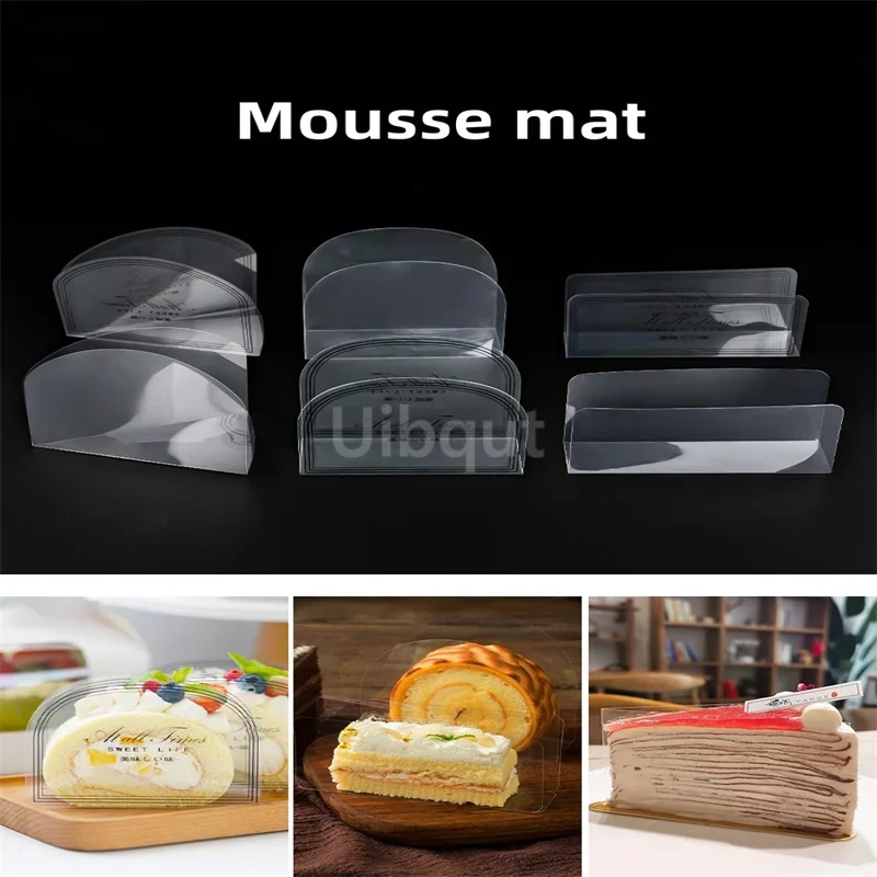 Separador de rollo de pastel de papel transparente, soporte de borde decorativo cuadrado resistente al aceite para hornear, alfombrilla de Mousse de postre