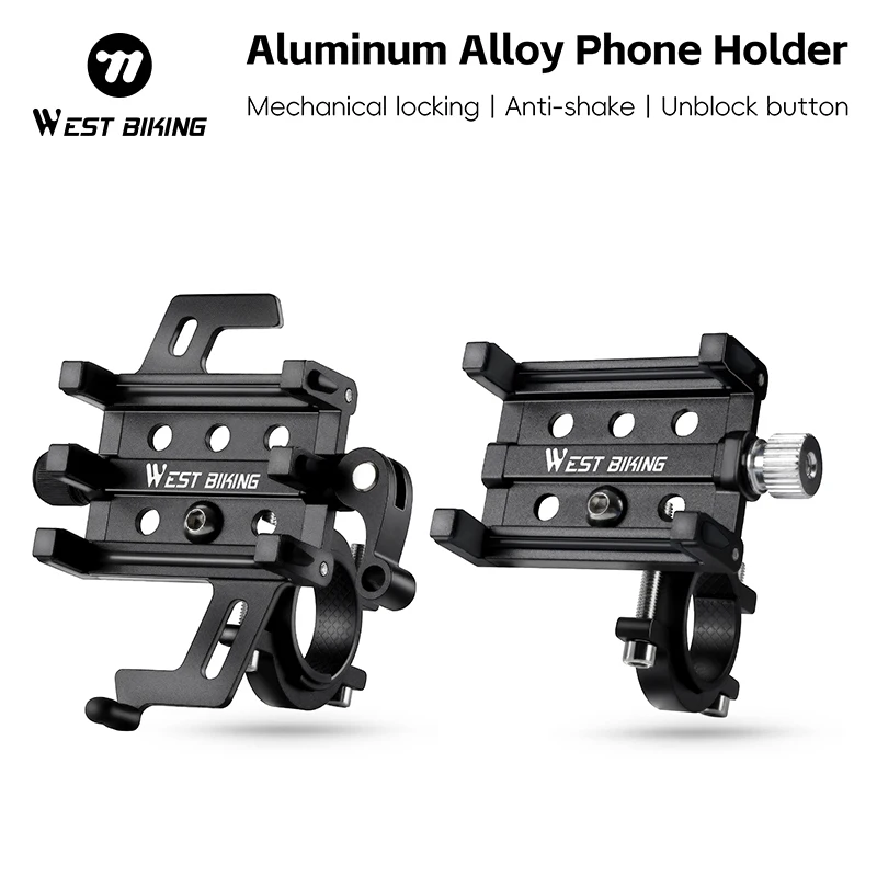 WEST BIKING Bike Handlebar Phone Holder Quick Release Aluminum Alloy Adjustment Mobile Phone Bracket for 5.5-10cm Width Phones