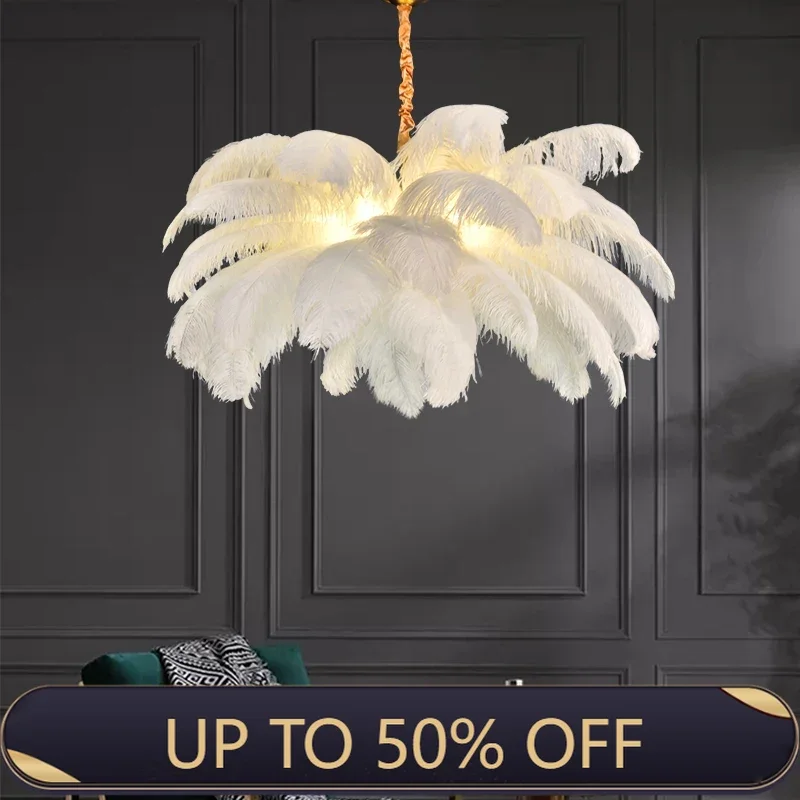 Creative Nordic LED Ostrich Feather Ceiling Lamp For Living Room Bedroom Home Decoration Lighting Modern Minimalist Chandelier