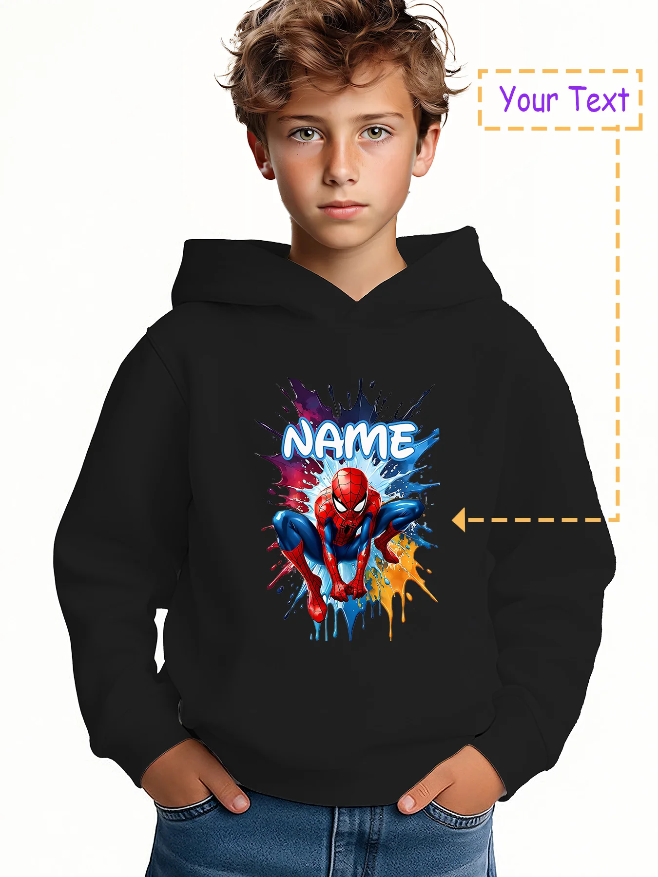 

MINISO Spider-Man Ink Art Hoodie - Ink background Spider-Man print, artistic and trendy style, suitable for going out and partyi