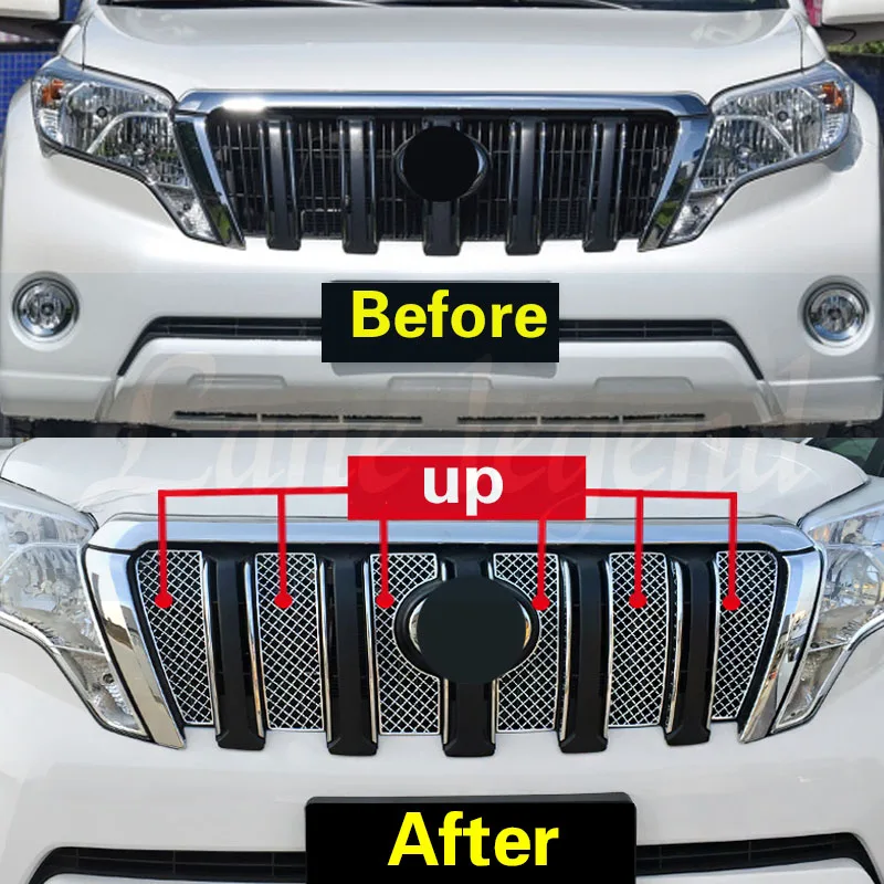 Super Quality Stainless Steel 6pcs/set Car Racing Grills for Toyota Land Cruiser Prado 2014-2017 Front Grill Cover Trim Grills