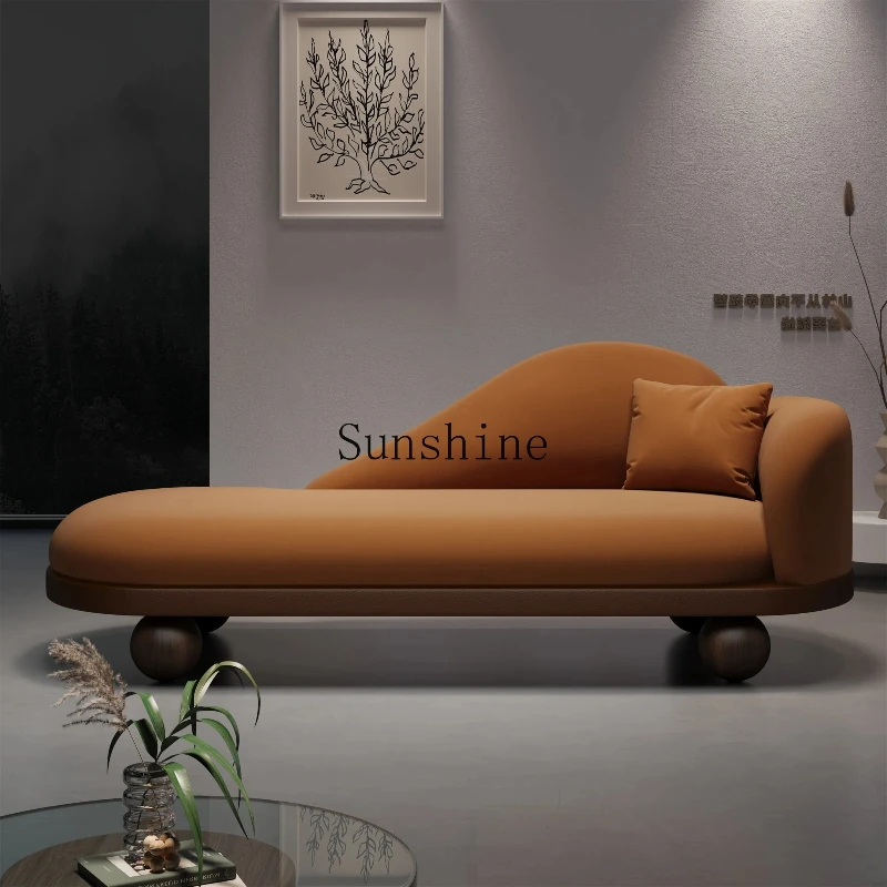 

Modern matte fleece curved backrest chaise longue high-end hotel beauty collapse long sofa