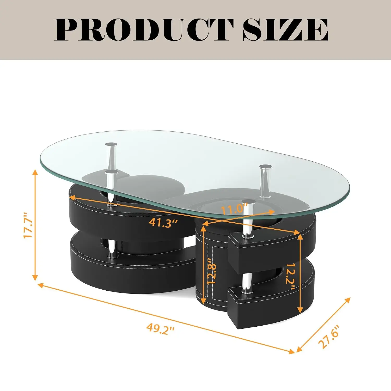Oval Glass Coffee Table Set of 3, 0.39