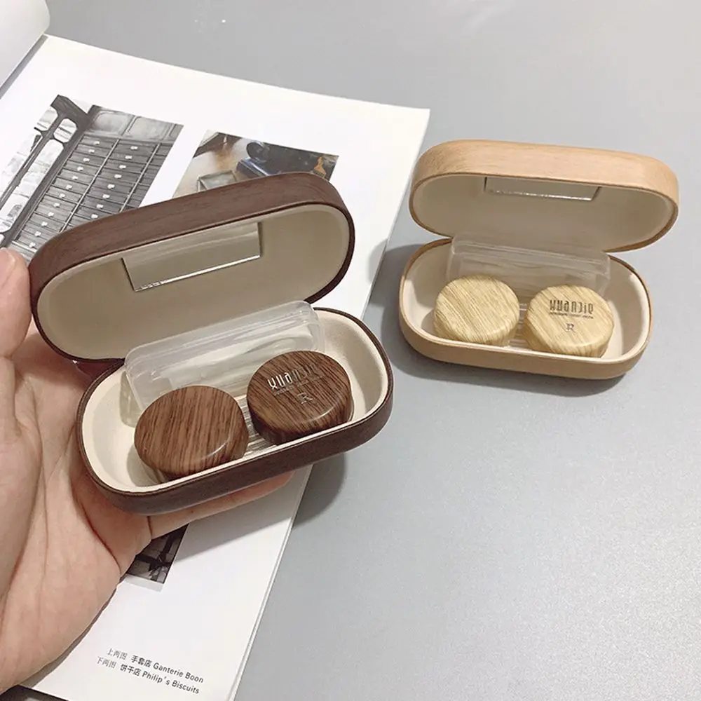 

PU Leather with Mirror Travel Gift Men Organizer Contact Lens Box Contact Lens Case Kit Eyes Care Container Eye Contacts Case