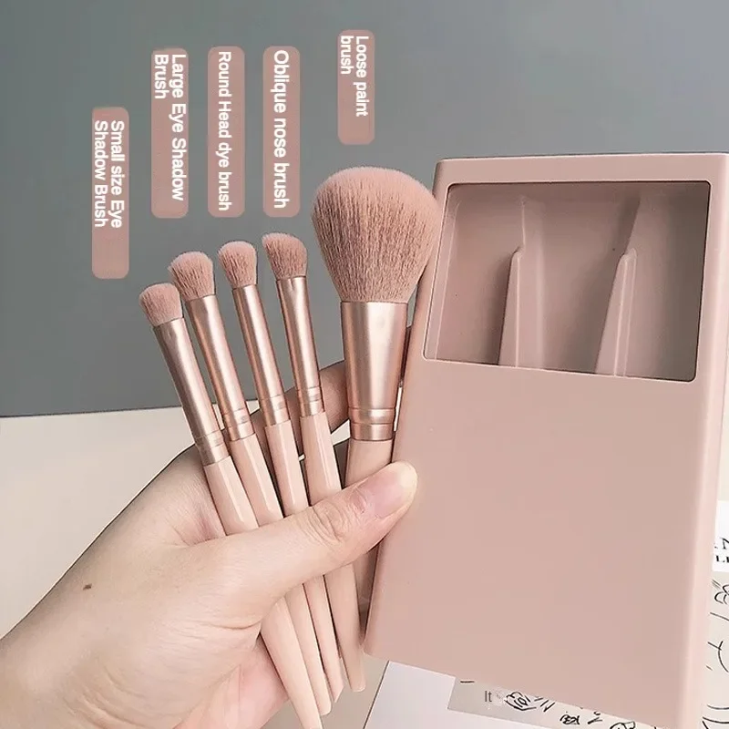 5 piece travel portable mini makeup brush set with mirror multi-functional powder brush Foundation beauty brush kit