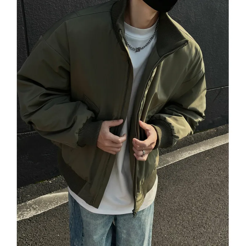 

Cleanfit Men's ort Flight Jaet Autumn Cotton Coat in k Blue Sli And Haome Stand Collar Zipper Closure Thiened...