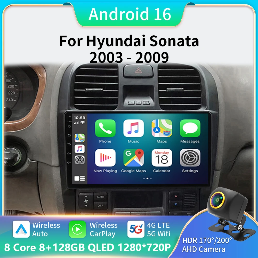 

Android 16 5G+WIFI For Hyundai Sonata 2003-2009 Car Radio Multimedia Video Player 2 din dvd Carplay GPS Autoraido BT DSP