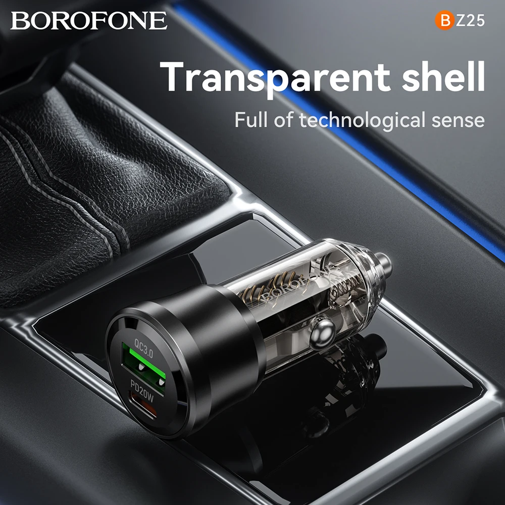 BOROFONE BZ25 PD38W Car Charger Fast Charger For Mobile Phone Cigaret Socket USB C Quick Adapter Auto Charging Head For iPhone