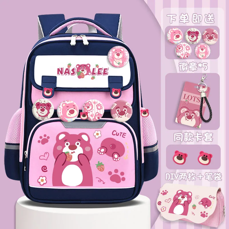 Disney New Lotso School Bags For Girls Grade 1-5 Primary Student Shoulder Orthopedic Backpack Large Capacity Kids Gifts Mochilas