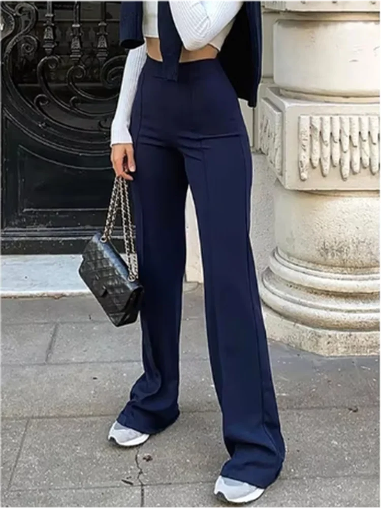 Women's High Waisted Solid Color Pants Fashion Slim Fit Casual Pants Office Daily Elegant Commuting Style Autumn Wide Leg Pants