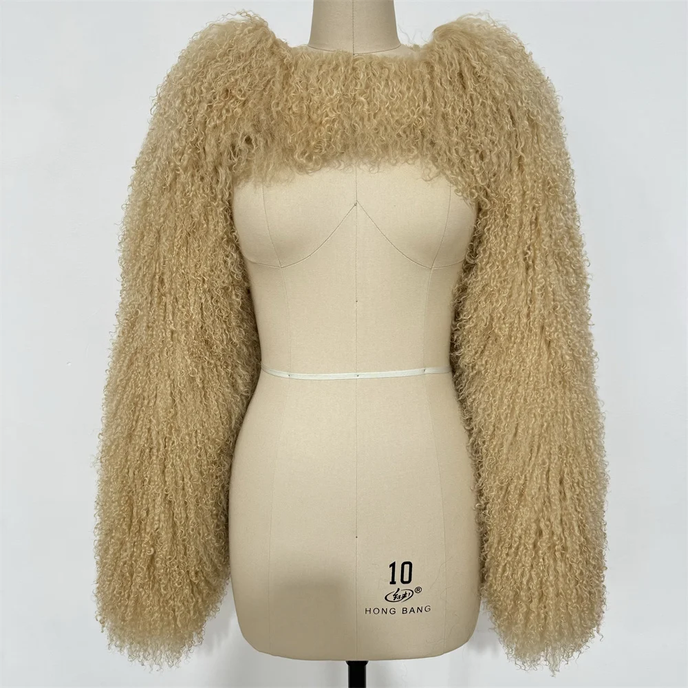 

Winter Coat for Women Luxury Real Mongolian Sheep Coat Fall Fashion Fluffy Sleeve Ladies Natural Fur Coats