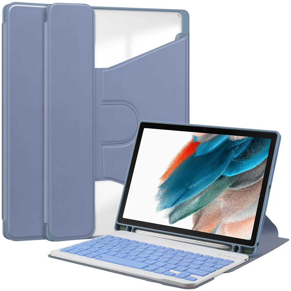 

For Samsung Galaxy Tab A8 Case 2022 SM-X207/SM-X205/SM-X200 2021 Tablet Case Transparent 360° Rotary Keyboard Shell Case