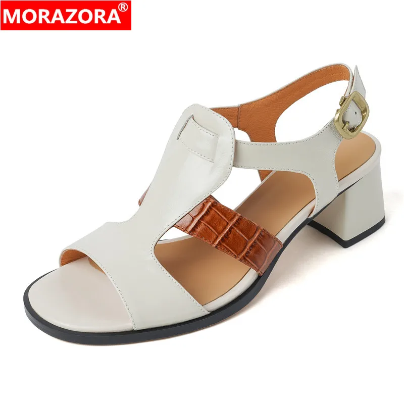

Женские босоножки из натуральной кожи MORAZORA, черные босоножки из натуральной кожи на квадратном высоком каблуке, лето 2024