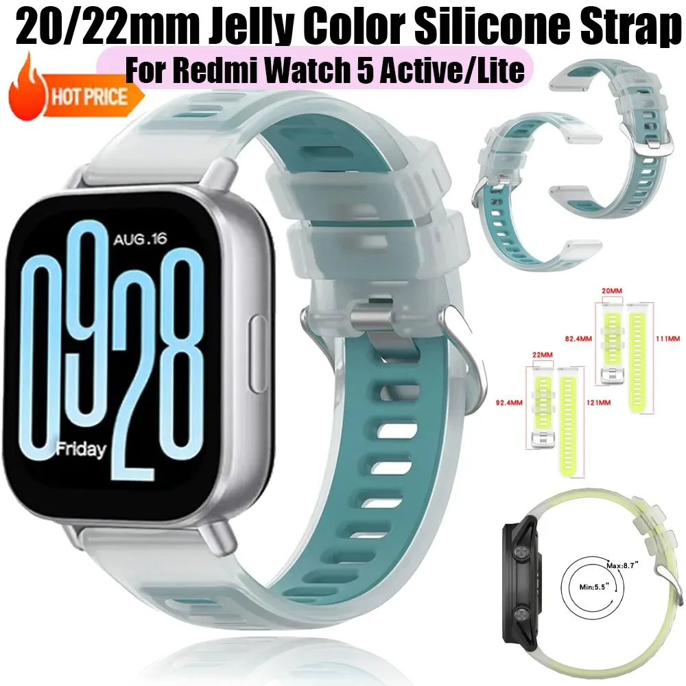 20/22mm Jelly-Farben Silikonarmband für Redmi Watch 5 Active/Lite Zweifarbiges Modisches Langlebiges Band für Huawei GT Runner 2 Ultimate 2