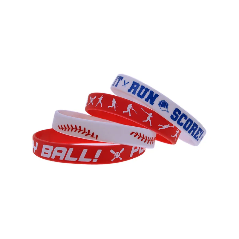 

50 Pcs Baseball Silicone Rubber Wristband Printed 'Life's a Pitch' Inspirational Message Sport Bracelet for Team Party Favors