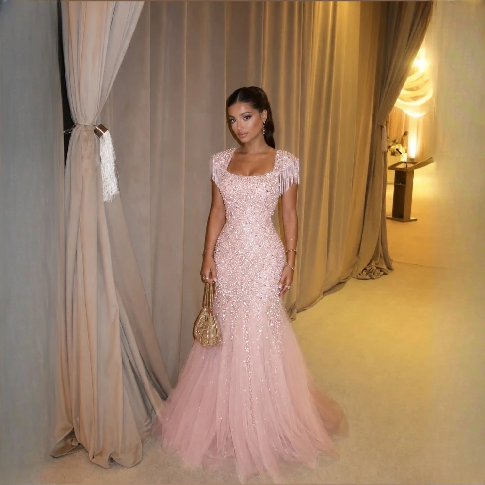 Customized Shining Square Collar Women Evening Dresses Sexy Mermaid Prom Gown Vestido De Noite Exclusivamente Para Mulheres 2026